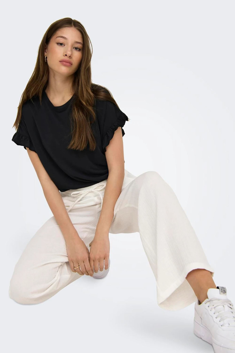 Only Kadın Onlthyra Belden Bağlamalı Rahat Kalıp %100 Pamuk Pantolon 15296375 Beyaz Beyaz