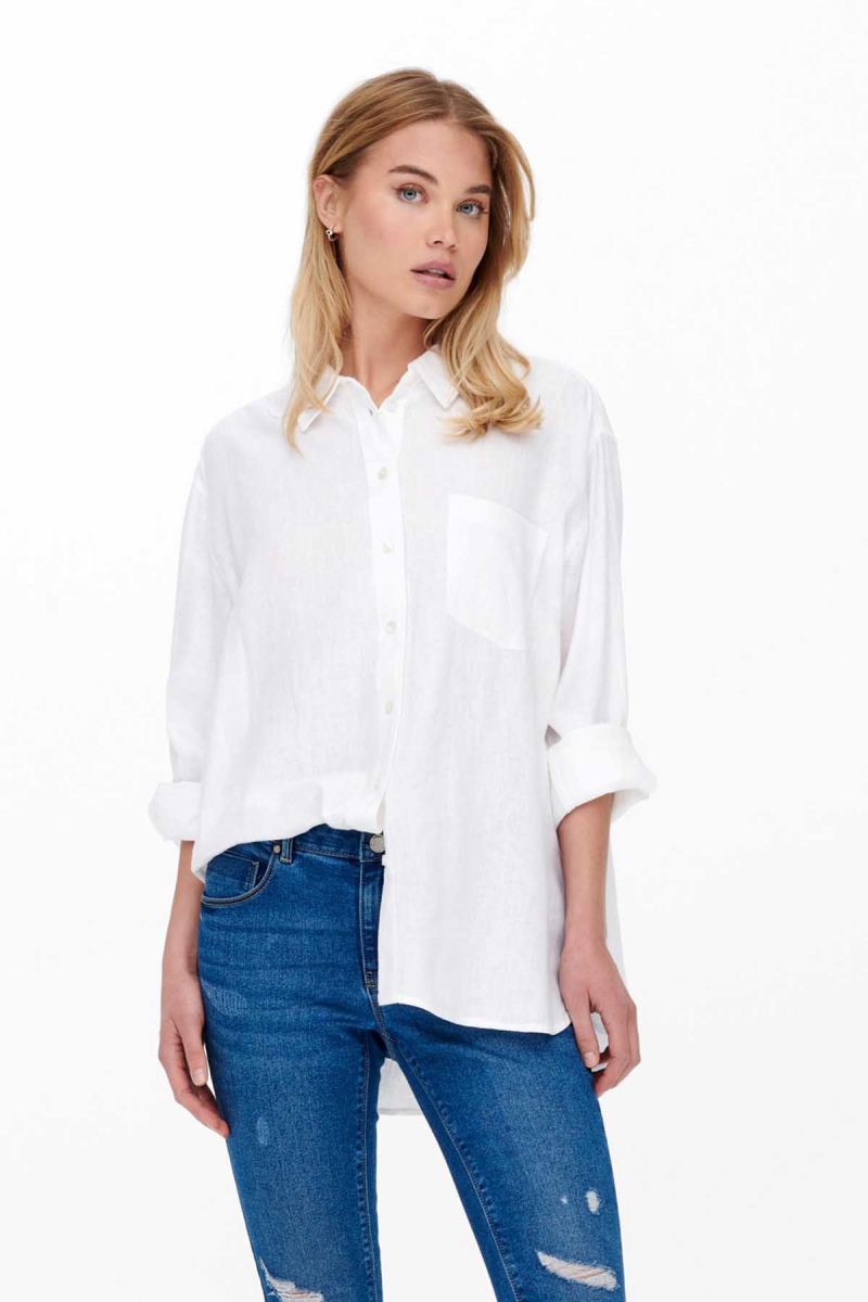 Only Kadın Onltokyo Cep Detaylı Keten Gömlek 15259585 Ekru Ekru