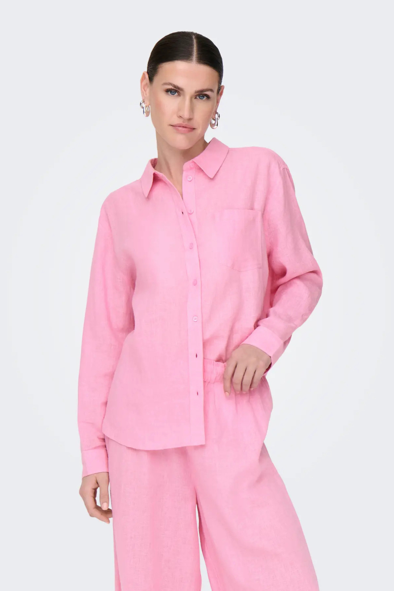 Only Kadın Onltokyo Uzun Kollu Keten Gömlek 15259585 Pembe Pembe