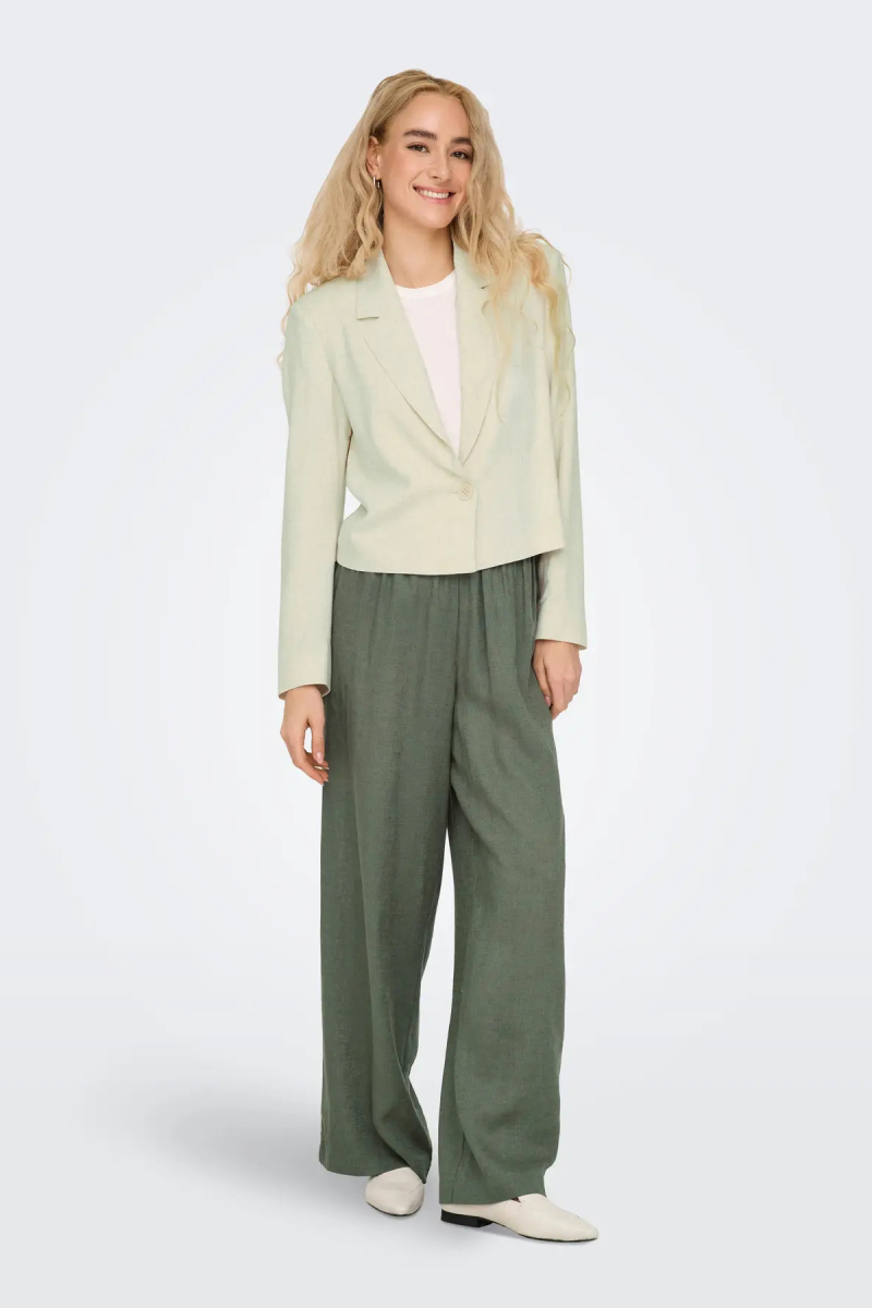 Only Kadın Onltokyo Yüksek Bel Rahat Form Keten Pantolon 15259590 Haki Haki