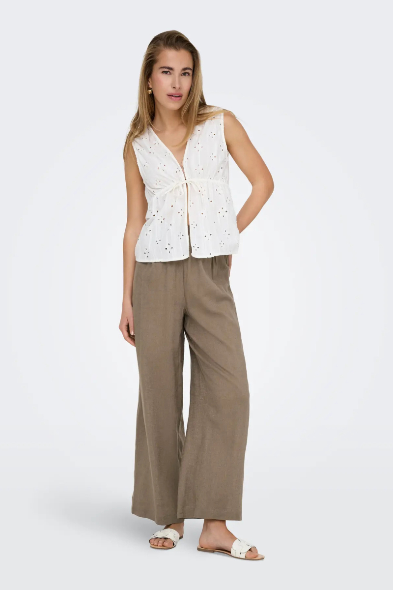 Only Kadın Onltokyo Yüksek Bel Rahat Form Keten Pantolon 15259590 Vizon Vizon