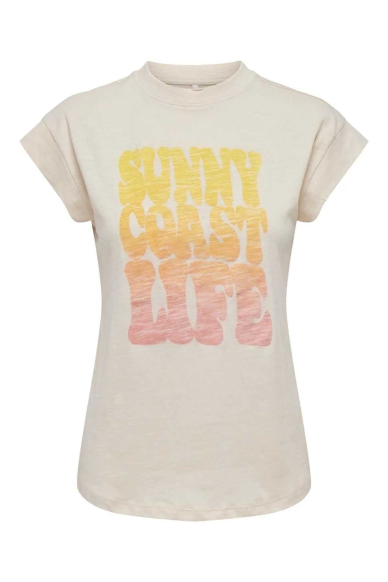 Only Kadın Onlzoe Bisiklet Yaka %100 Pamuk T-Shirt 15295386 Bej Bej