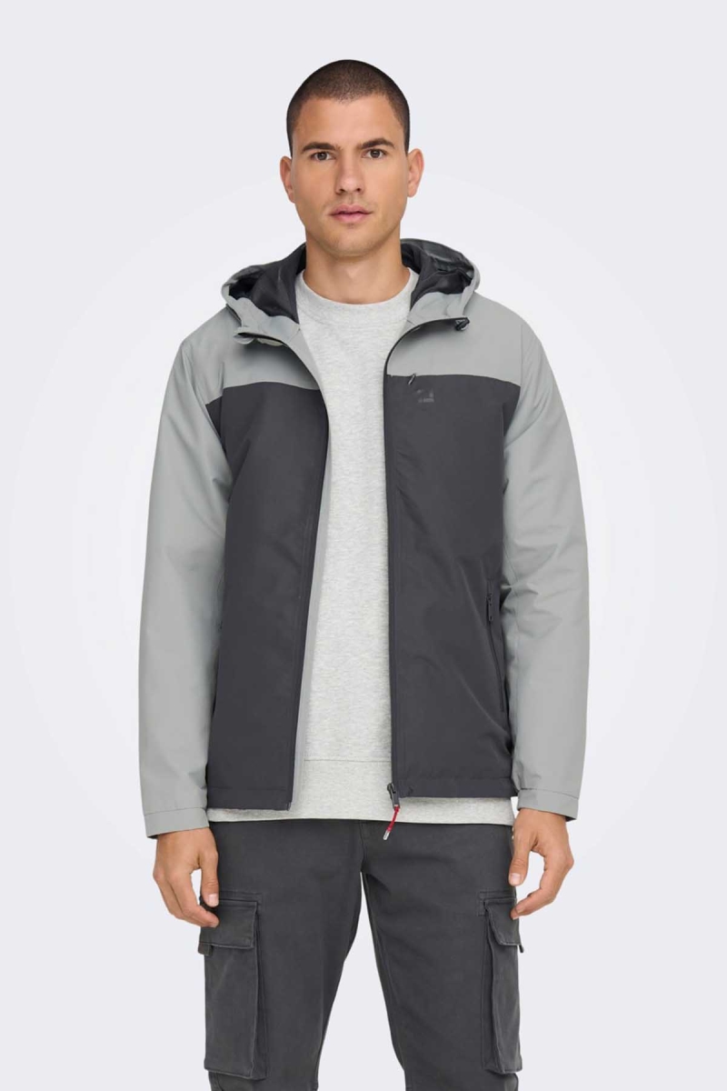 Only & Sons Erkek Onsmack Su Geçirmez Kapüşonlu Ceket 22024207 Gri Gri