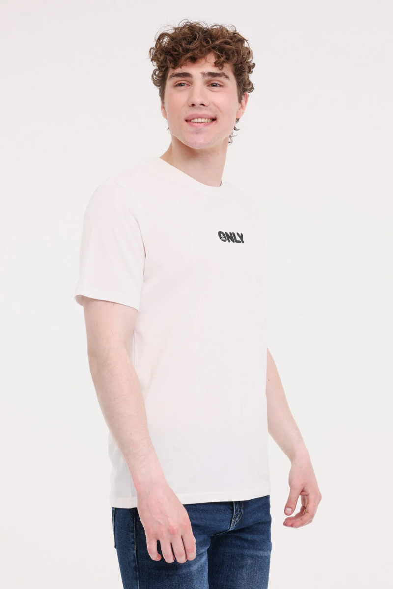 Only & Sons Erkek Onspalm Rahat Kalıp Kısa Kollu %100 Pamuk T-Shirt 22034497 Ekru Ekru