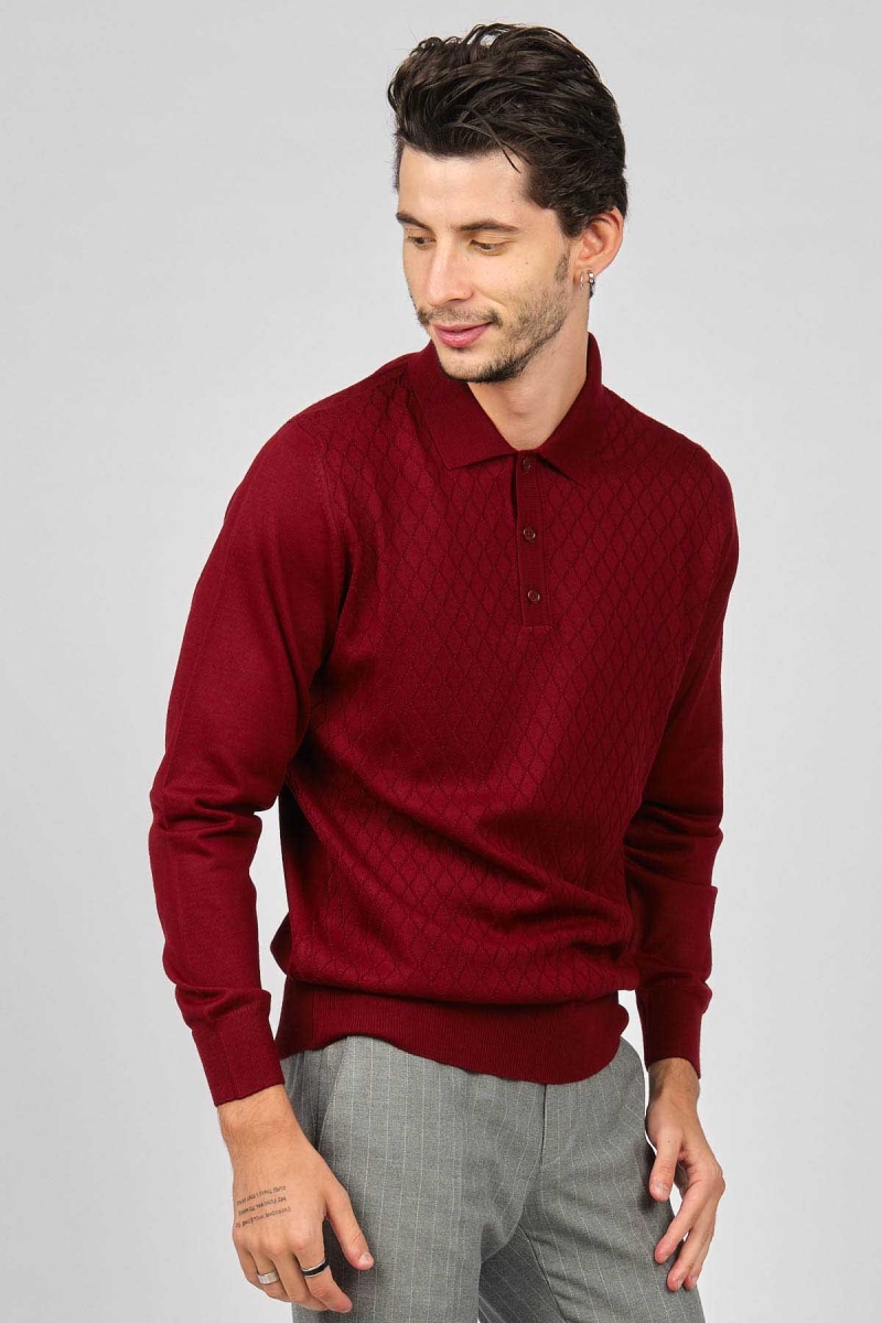 Pave Erkek Baklava Desenli Yün Kazak 4536034 Bordo Bordo