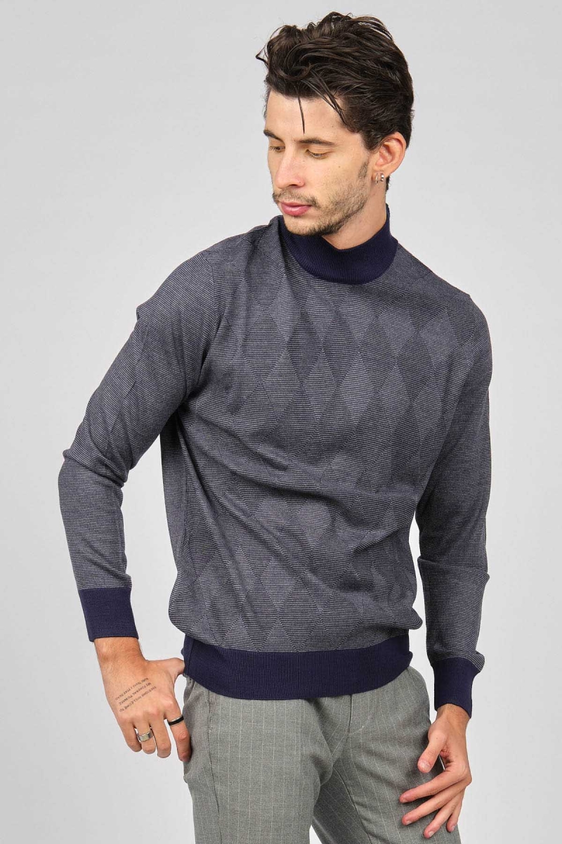 Pave Erkek Baklava Desenli Yün Kazak 4537170 Lacivert Lacivert