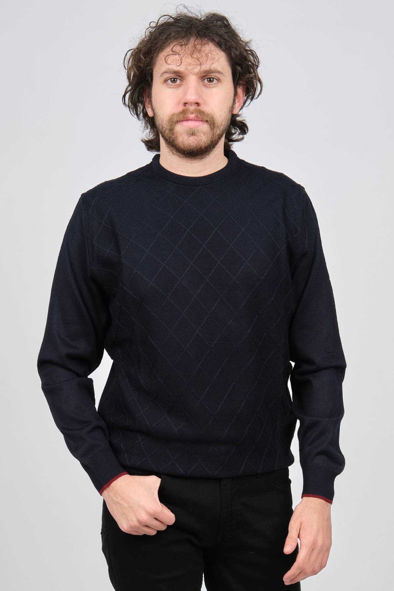 Pave Erkek Bisiklet Yaka Baklava Desenli Yün Kazak 4537073 Lacivert Lacivert