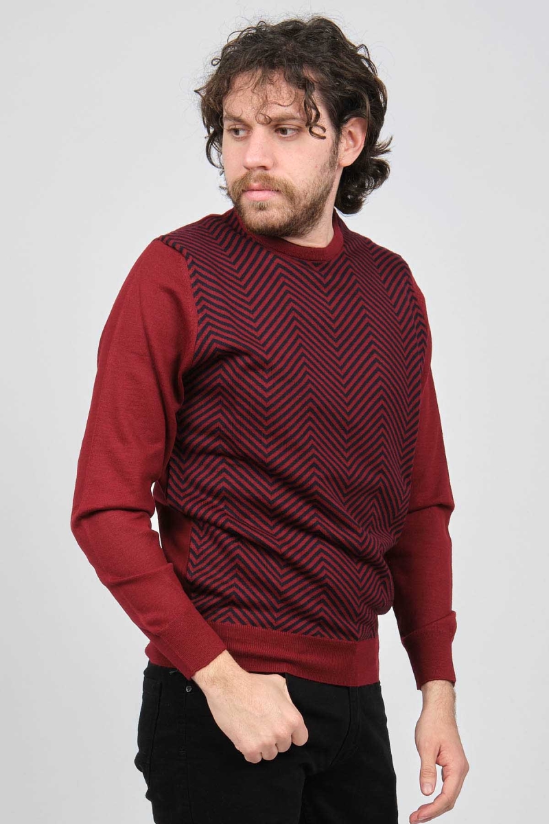 Pave Erkek Bisiklet Yaka Desenli Yün Kazak 4537043 Bordo Bordo