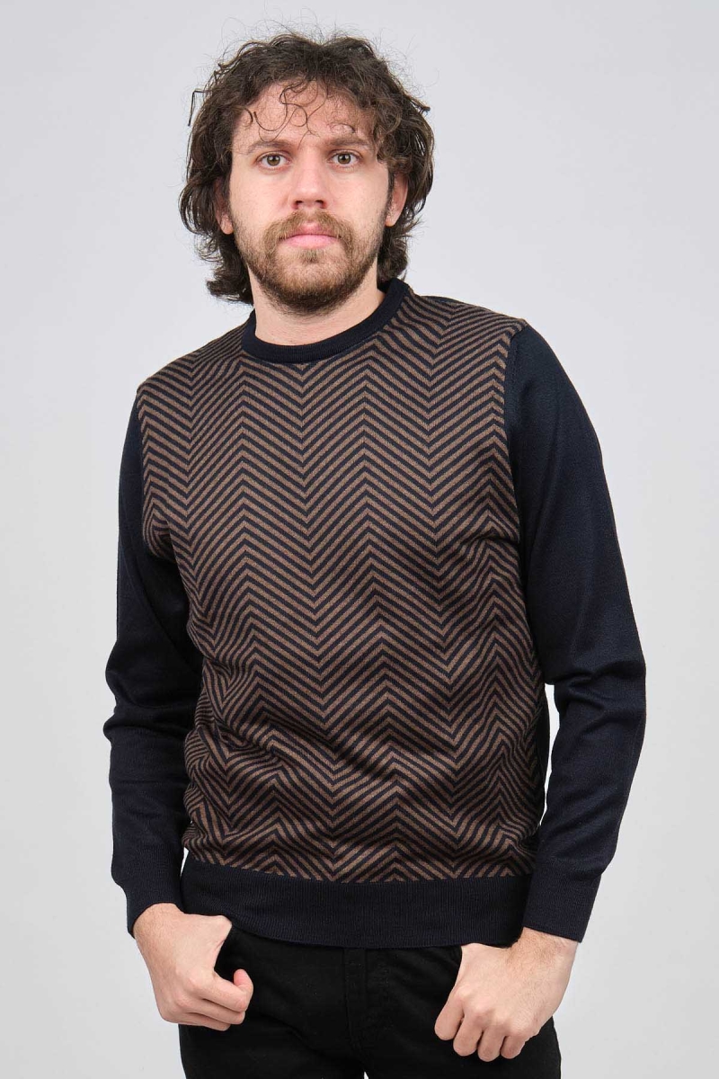 Pave Erkek Bisiklet Yaka Desenli Yün Kazak 4537043 Lacivert Lacivert