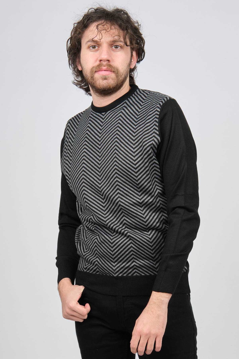 Pave Erkek Bisiklet Yaka Desenli Yün Kazak 4537043 Siyah Siyah