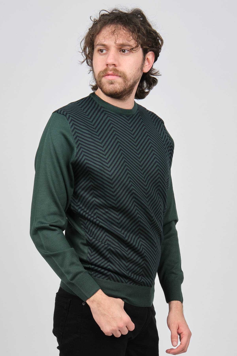 Pave Erkek Bisiklet Yaka Desenli Yün Kazak 4537043 Yeşil Yeşil