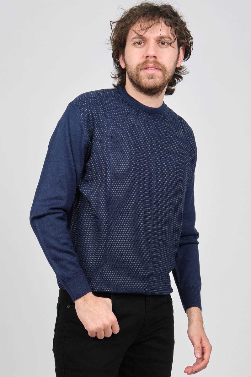 Pave Erkek Bisiklet Yaka Desenli Yün Kazak 4537063 Lacivert Lacivert