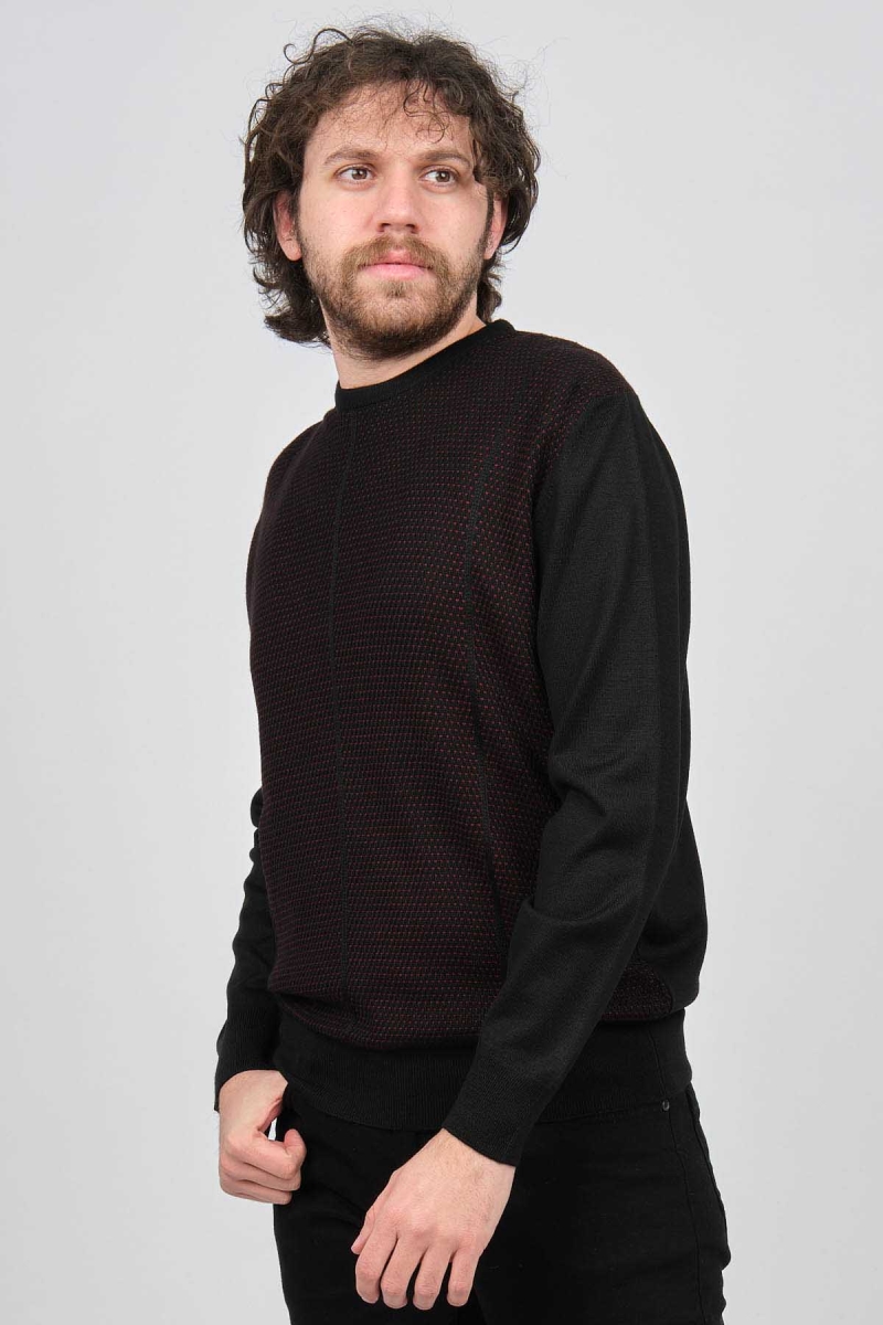 Pave Erkek Bisiklet Yaka Desenli Yün Kazak 4537063 Siyah Siyah