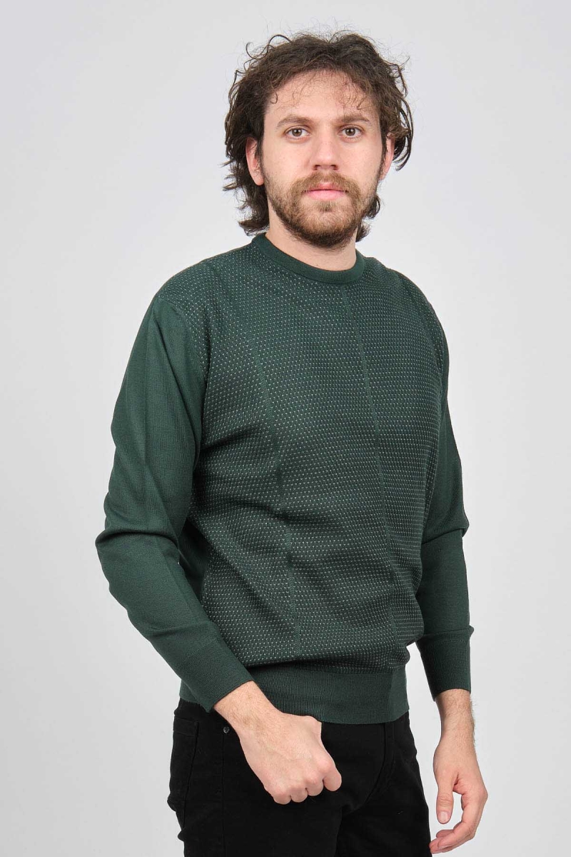 Pave Erkek Bisiklet Yaka Desenli Yün Kazak 4537063 Yeşil Yeşil