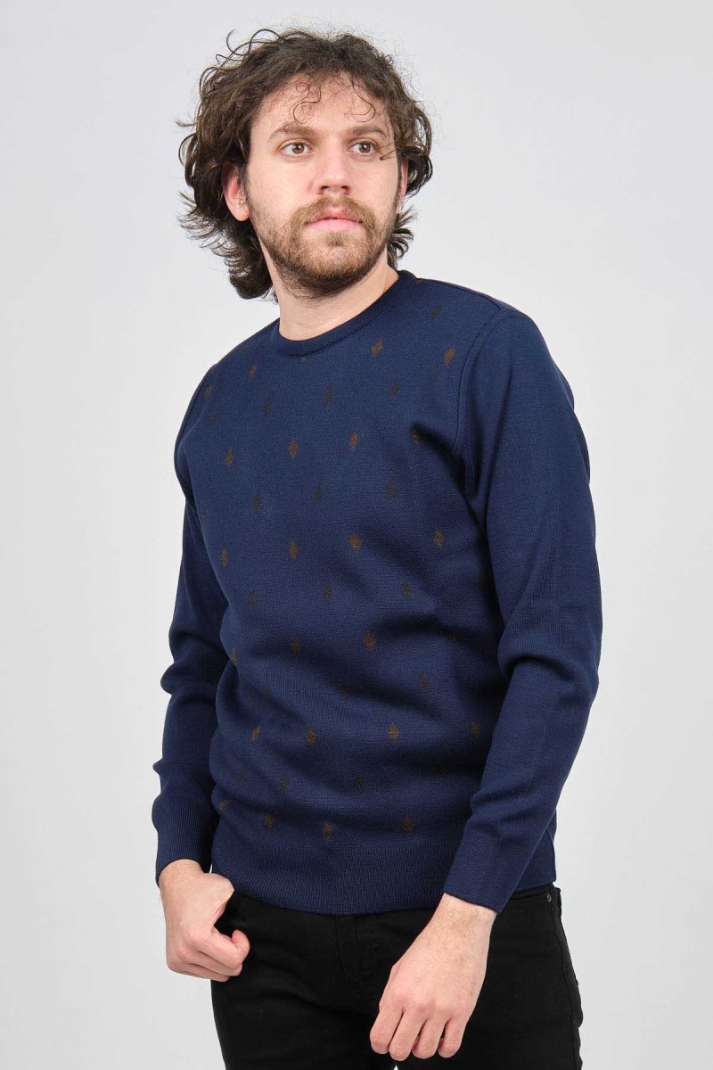 Pave Erkek Bisiklet Yaka Desenli Yün Kazak 4539093 Lacivert Lacivert