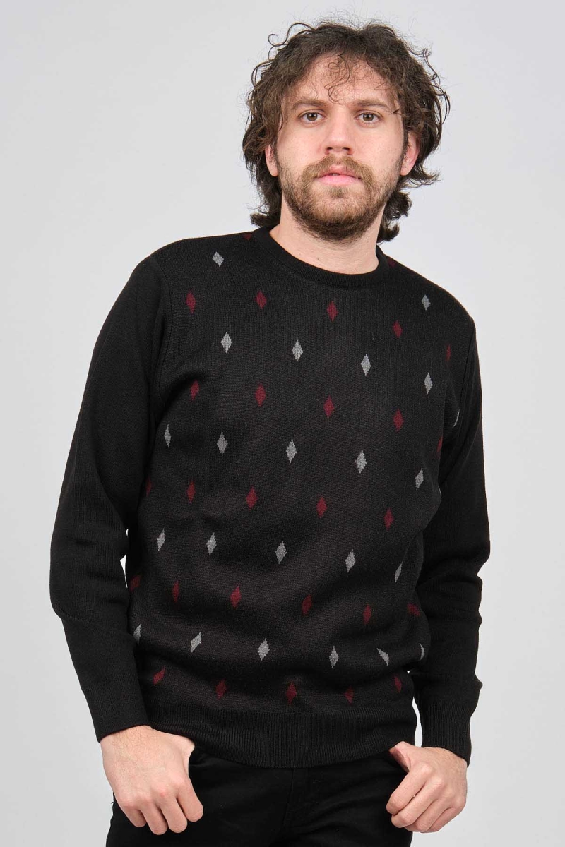 Pave Erkek Bisiklet Yaka Desenli Yün Kazak 4539093 Siyah Siyah