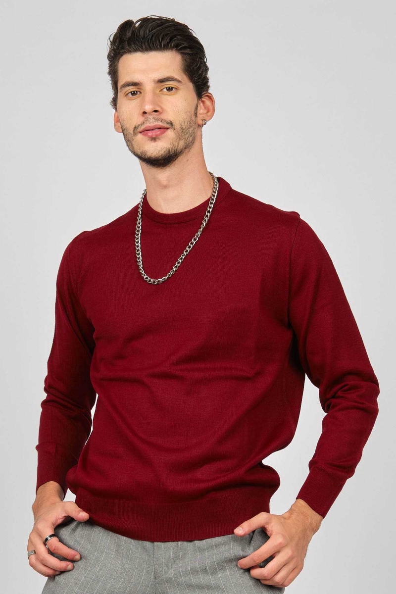 Pave Erkek Bisiklet Yaka Yün Kazak 4536063 Bordo Bordo