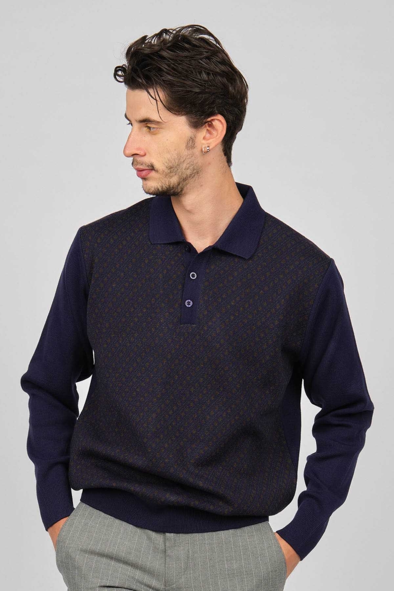 Pave Erkek Desenli Yün Kazak 4358134 Indigo Indigo