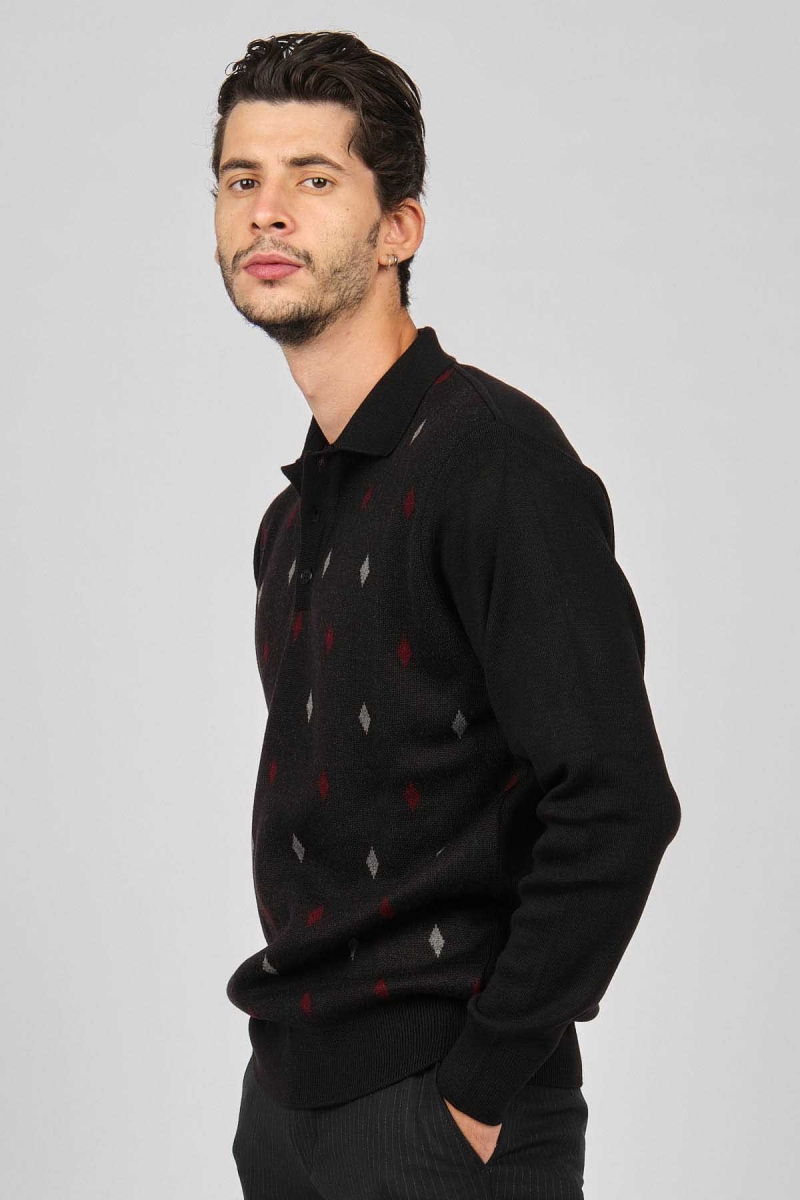 Pave Erkek Desenli Yünlü Kazak 4539094 Siyah Siyah