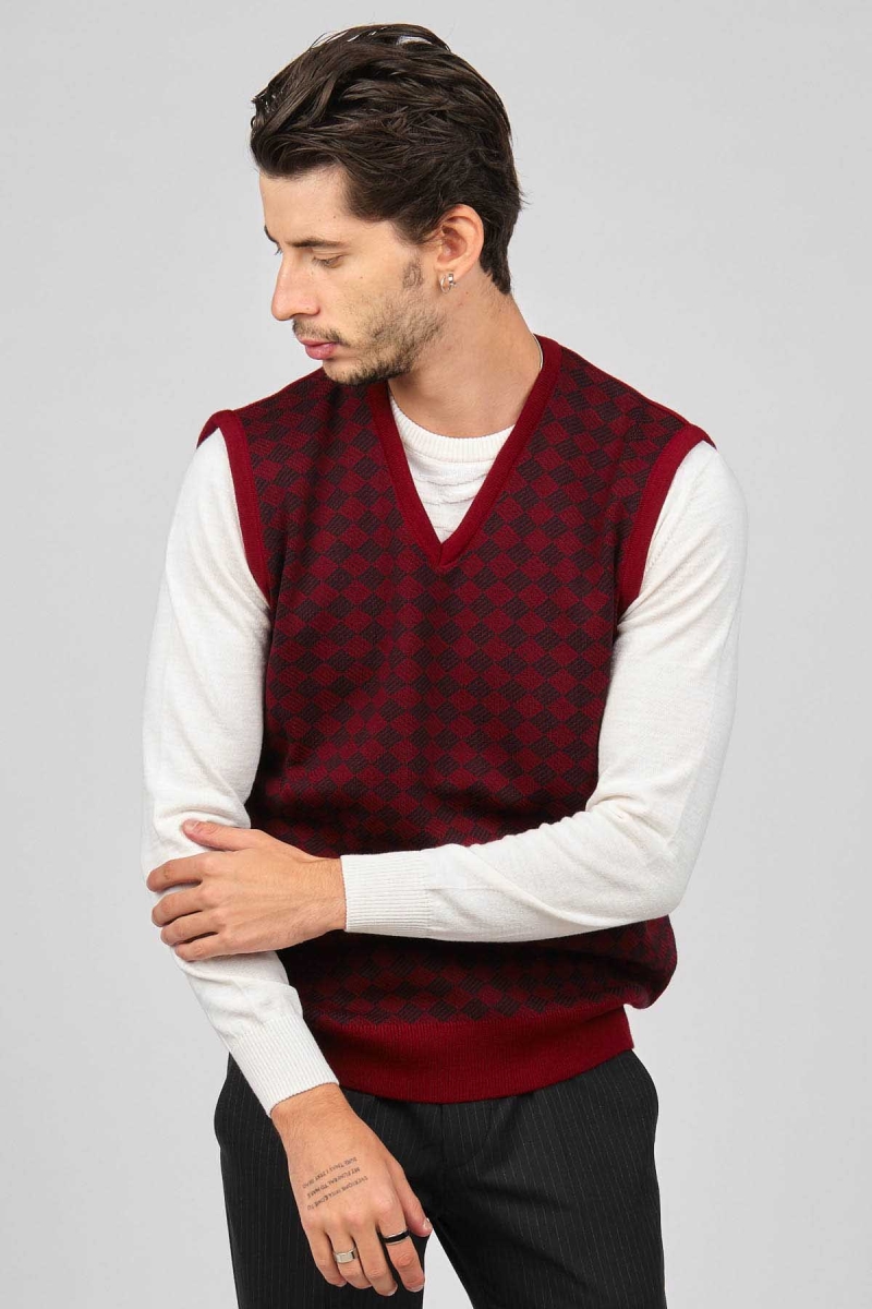Pave Erkek Desenli Yünlü Süveter 4539011 Bordo Bordo
