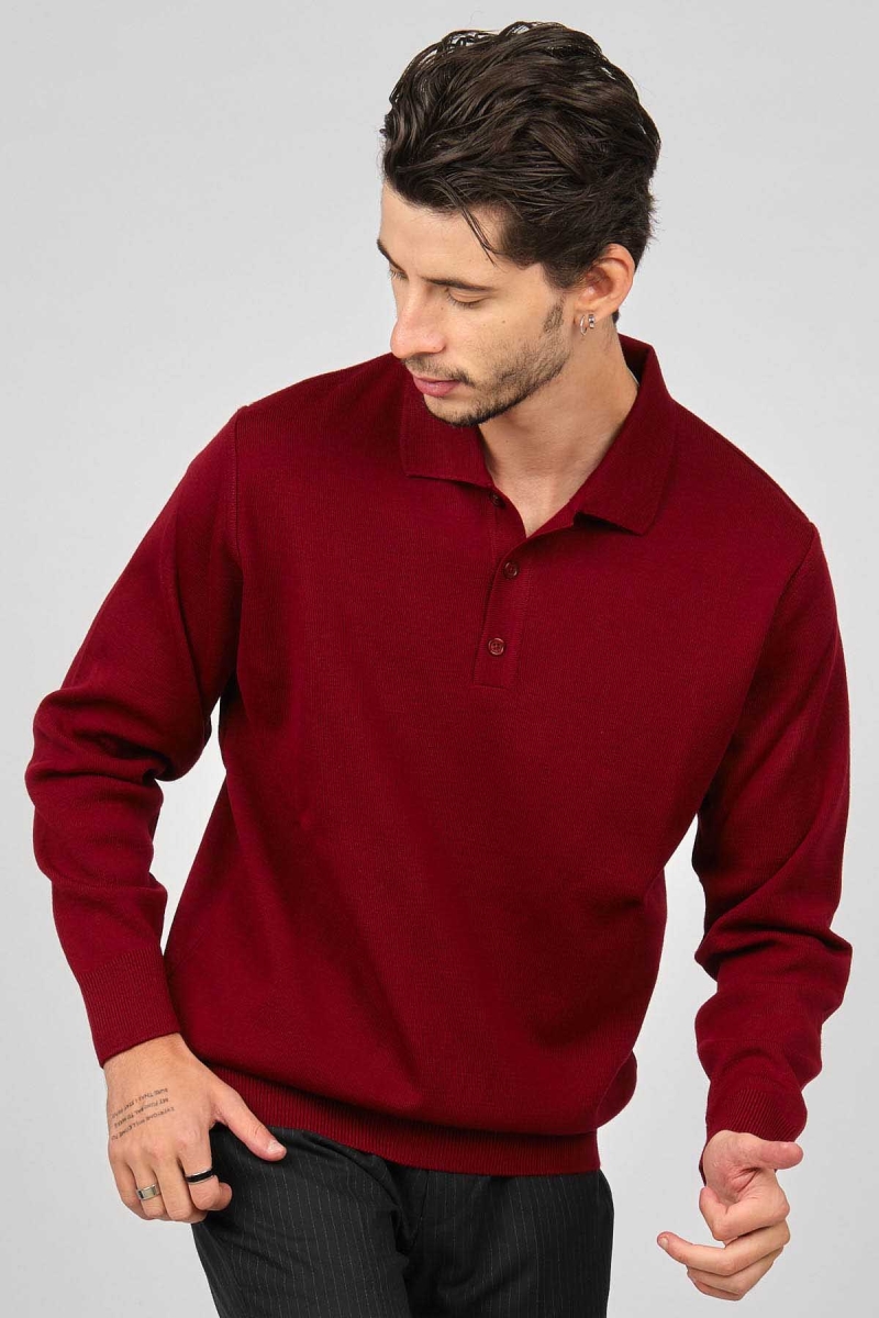 Pave Erkek Polo Yaka Yün Kazak 4358104 Bordo Bordo