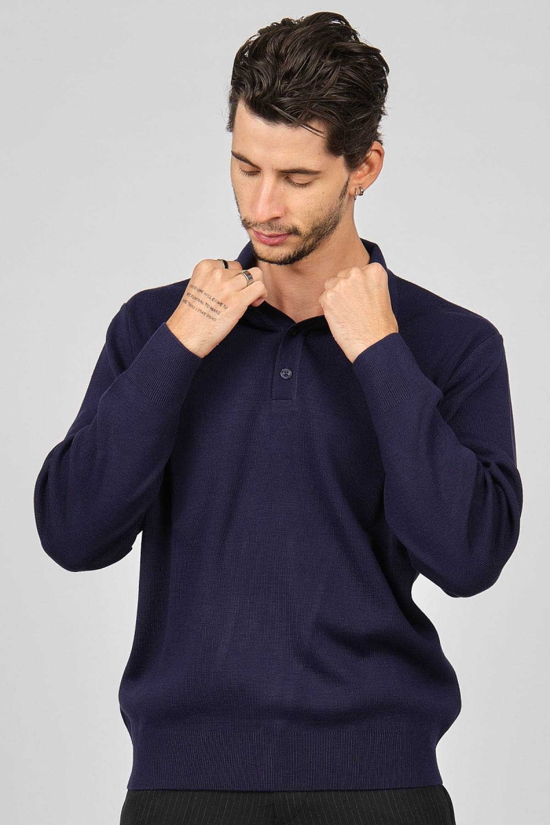 Pave Erkek Polo Yaka Yün Kazak 4358104 Indigo Indigo