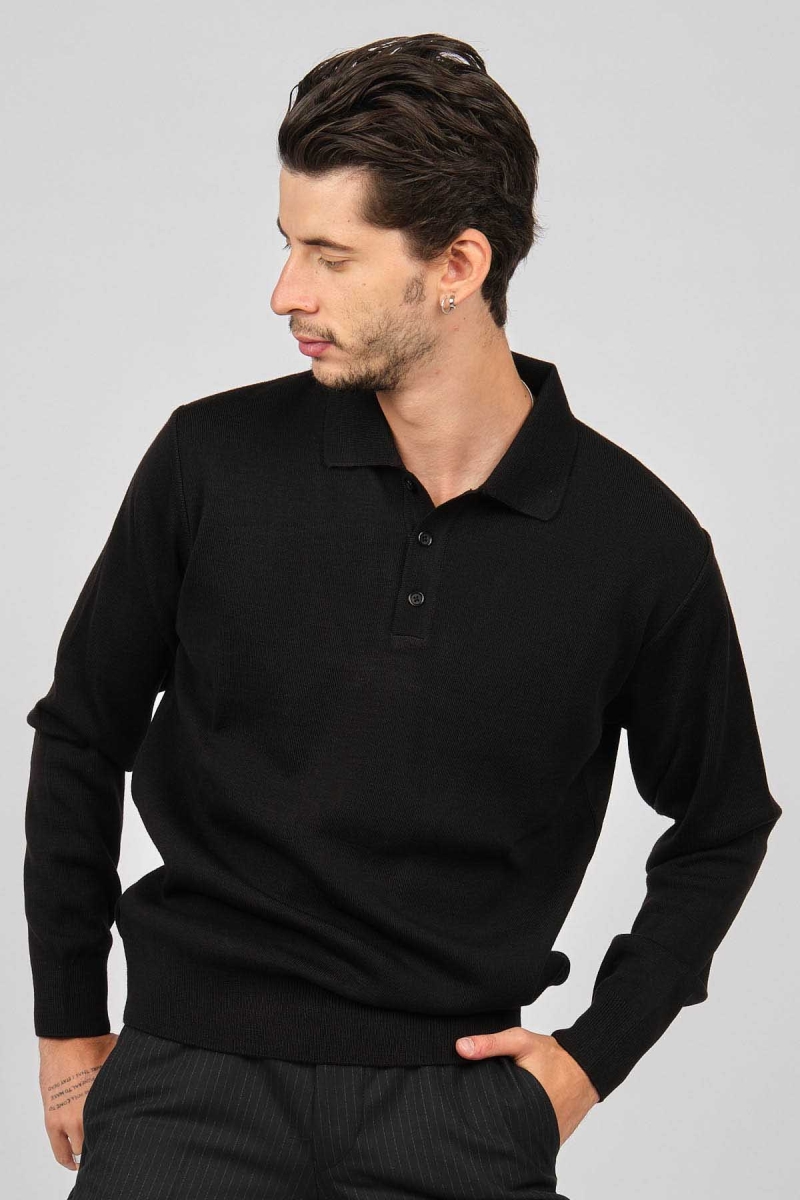 Pave Erkek Polo Yaka Yün Kazak 4358104 Siyah Siyah