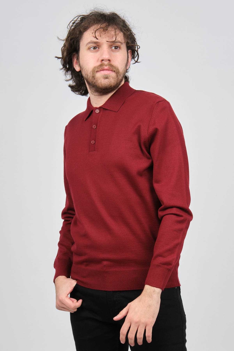 Pave Erkek Polo Yaka Yün Kazak 4538004 Bordo Bordo