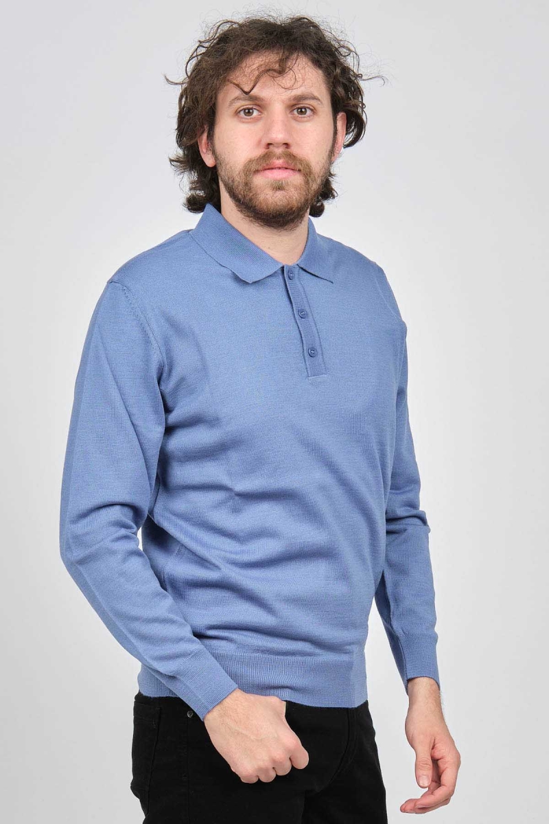 Pave Erkek Polo Yaka Yün Kazak 4538004 Mavi Mavi