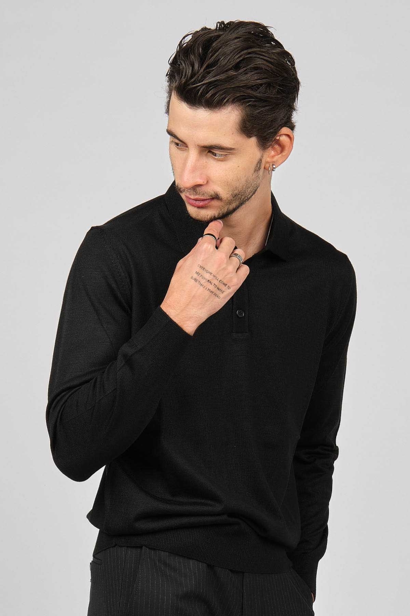 Pave Erkek Polo Yaka Yün Kazak 4538004 Siyah Siyah