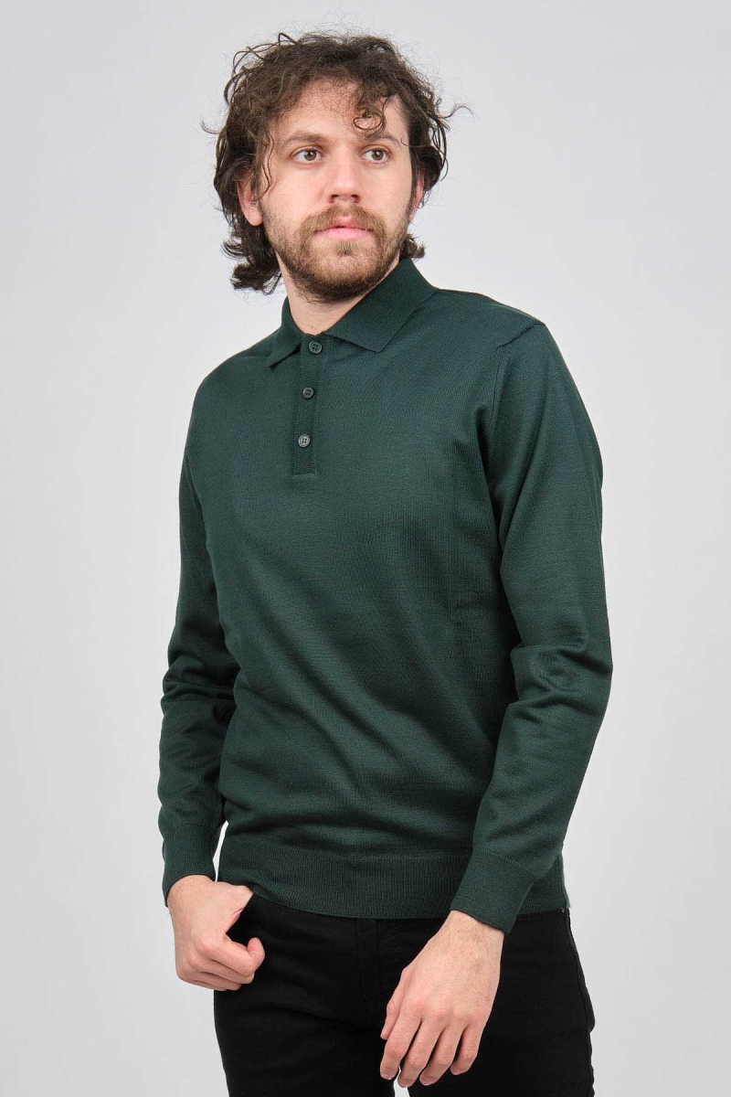 Pave Erkek Polo Yaka Yün Kazak 4538004 Yeşil Yeşil