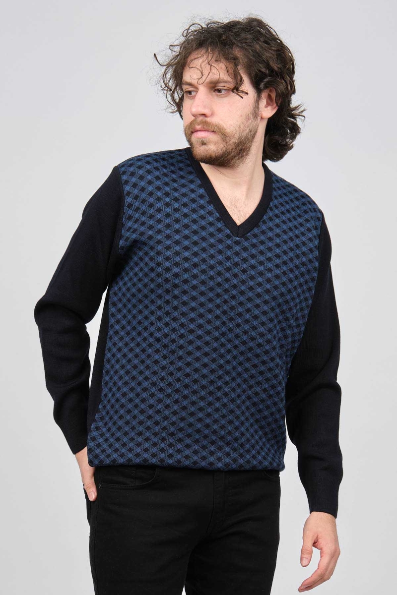 Pave Erkek V Yaka Desenli Yün Kazak 4539082 Lacivert Lacivert