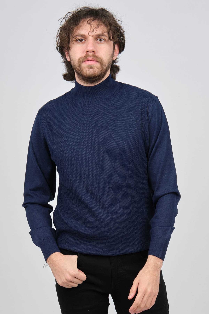 Pave Erkek Yarım Balıkçı Desenli Kazak 4537200 Indigo Indigo