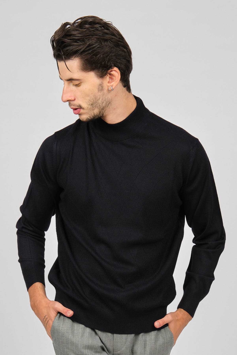 Pave Erkek Yarım Balıkçı Desenli Kazak 4537200 Lacivert Lacivert