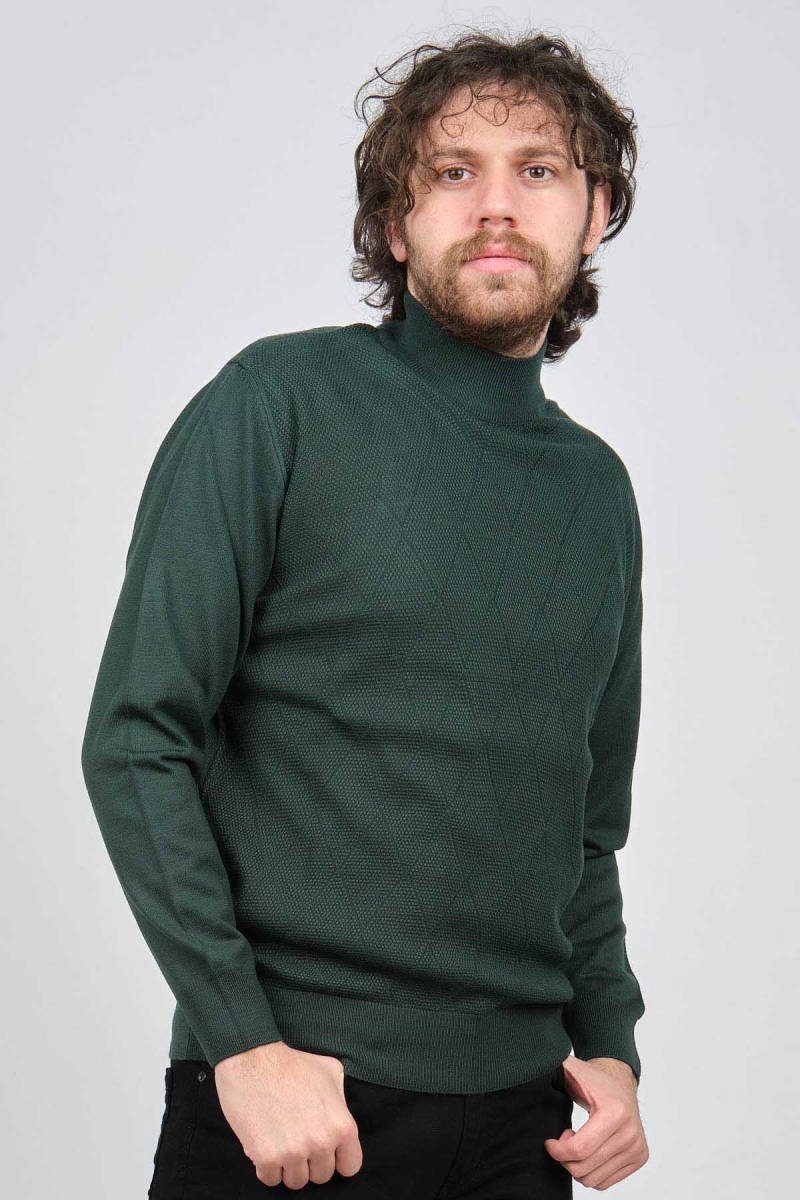 Pave Erkek Yarım Balıkçı Desenli Kazak 4537200 Yeşil Yeşil