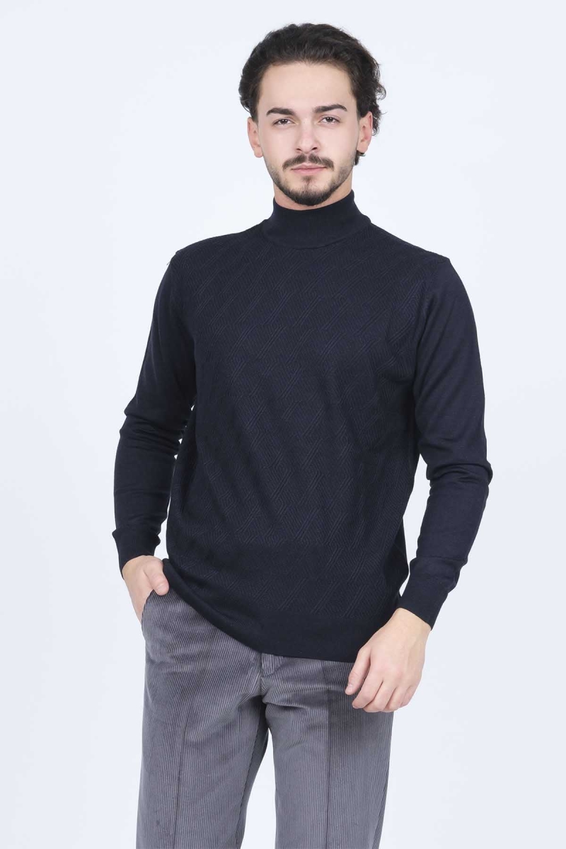 Pave Erkek Yarım Balıkçı Triko Yün Kazak 4533090 Koyu Lacivert KOYU LACİVERT
