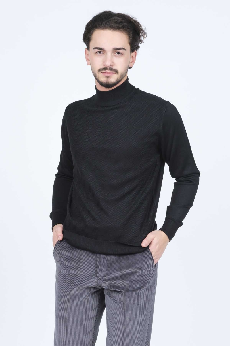 Pave Erkek Yarım Balıkçı Triko Yün Kazak 4533090 Siyah Siyah