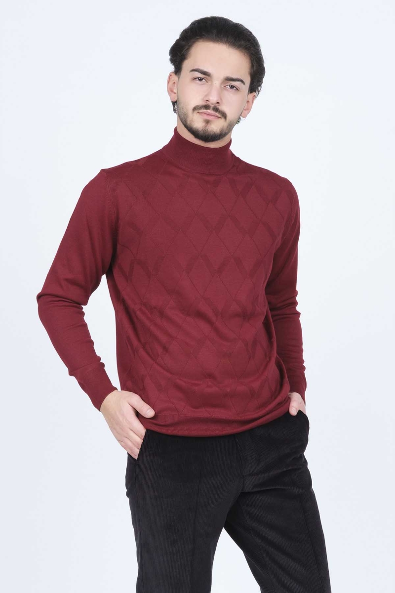 Pave Erkek Yarım Balıkçı Triko Yün Kazak 4533120 Bordo Bordo
