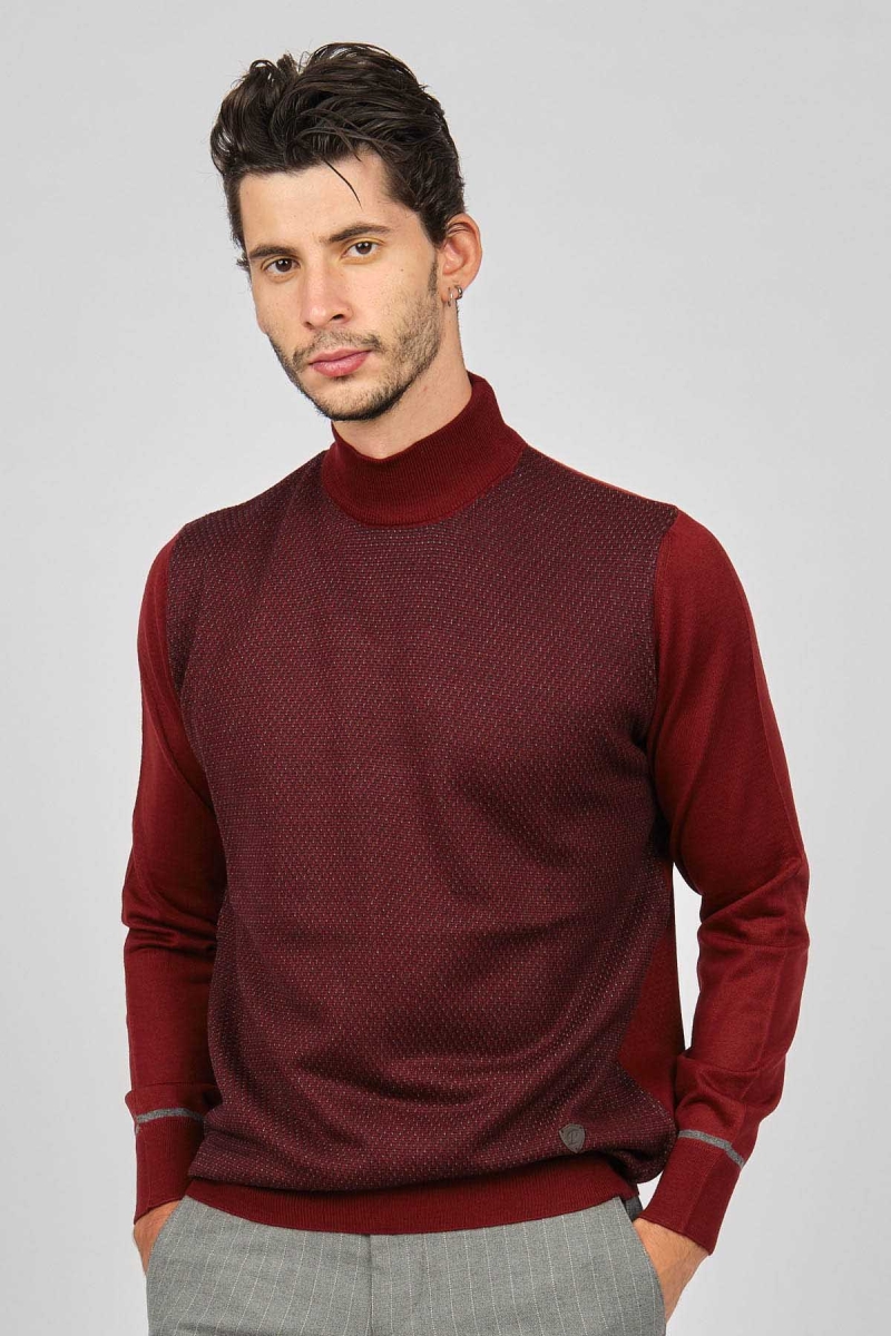 Pave Erkek Yarım Balıkçı Yaka Yün Kazak 4531200 Bordo Bordo