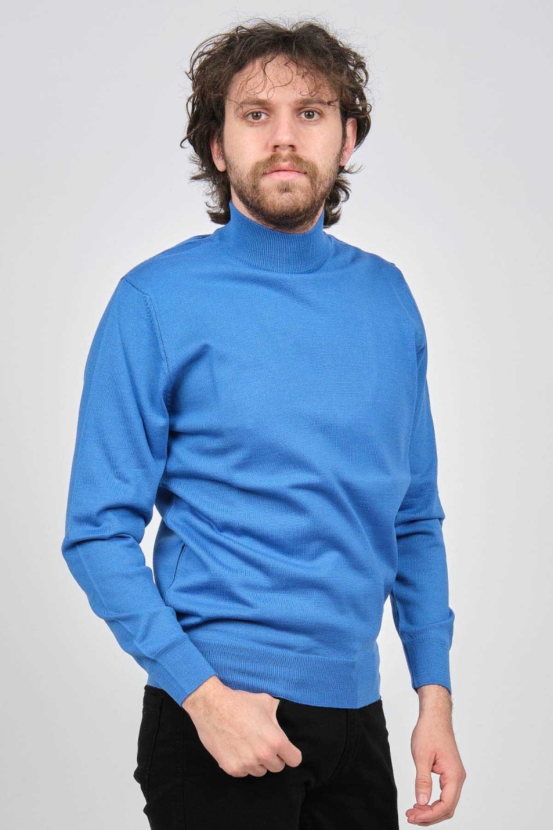 Pave Erkek Yarım Balıkçı Yaka Yün Kazak 4536000 Mavi Mavi