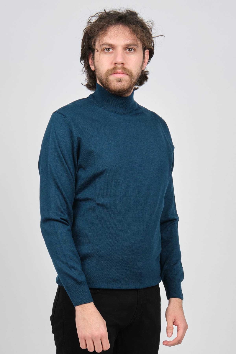 Pave Erkek Yarım Balıkçı Yaka Yün Kazak 4536000 Petrol Petrol