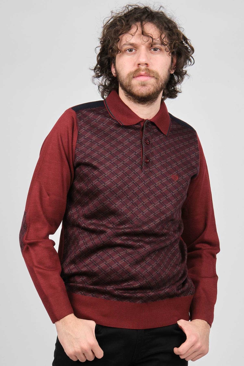 Pelikan Erkek Desenli Dirsek Detaylı Polo Yaka Kazak 1577423 Bordo Bordo