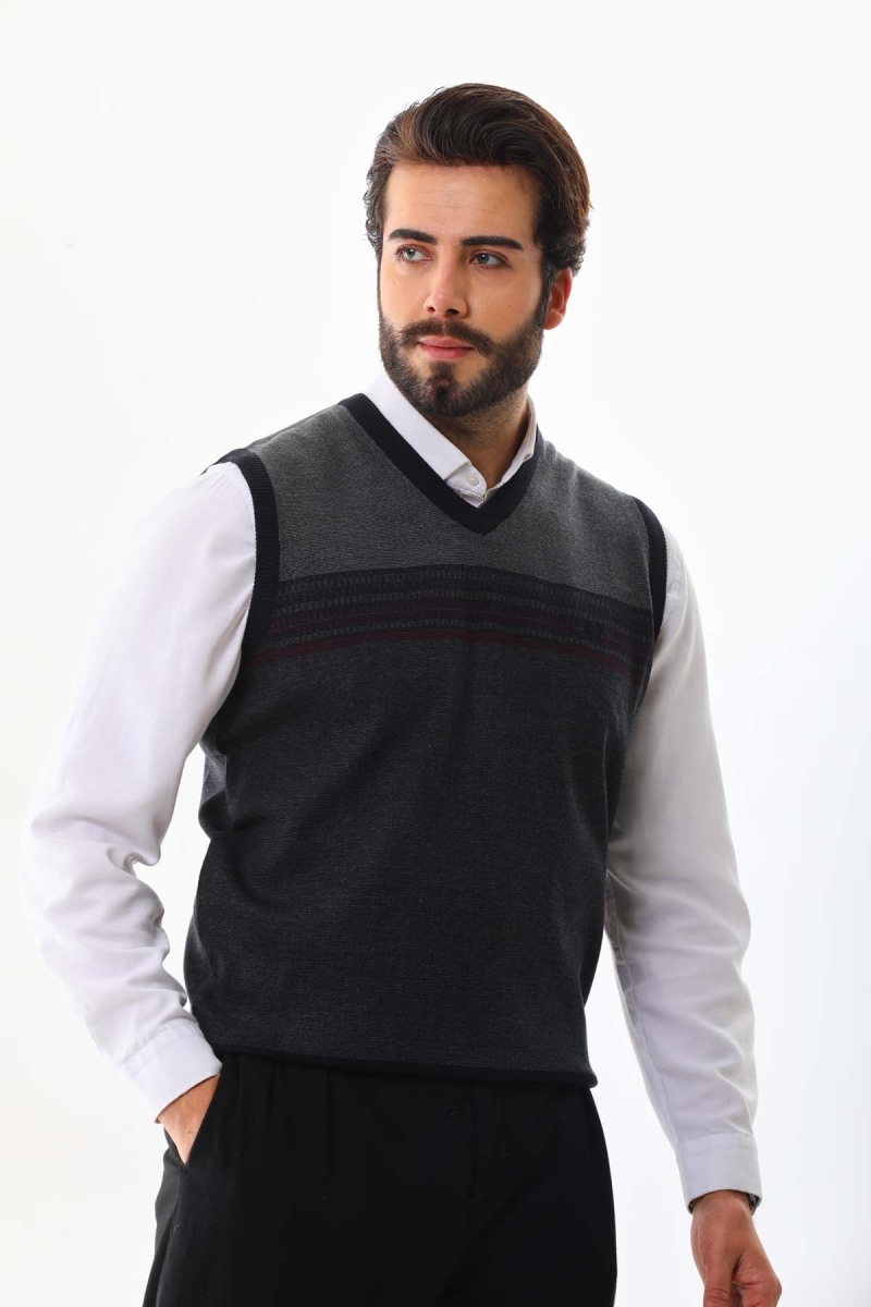 Pelikan Erkek Desenli V Yaka Süveter 9602 Lacivert Lacivert
