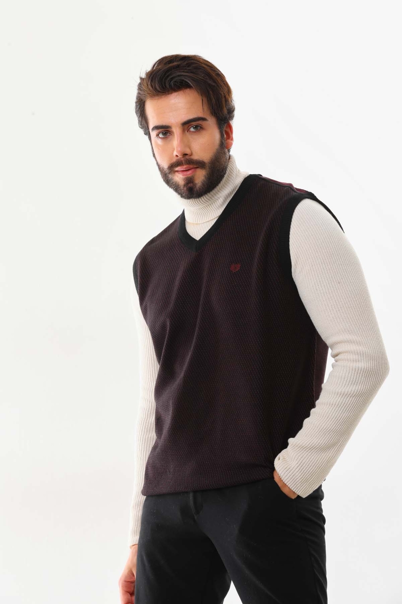 Pelikan Erkek V Yaka Desenli Süveter 7612 Bordo Bordo