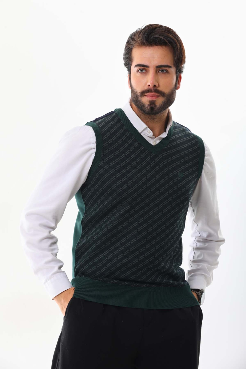 Pelikan Erkek V Yaka Desenli Süveter 7623 Yeşil Yeşil