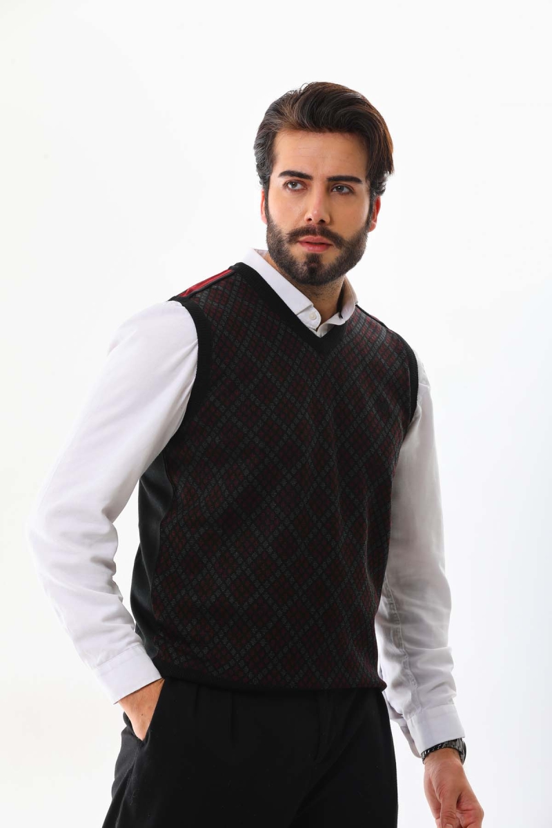 Pelikan Erkek V Yaka Desenli Süveter 9614 Bordo Bordo