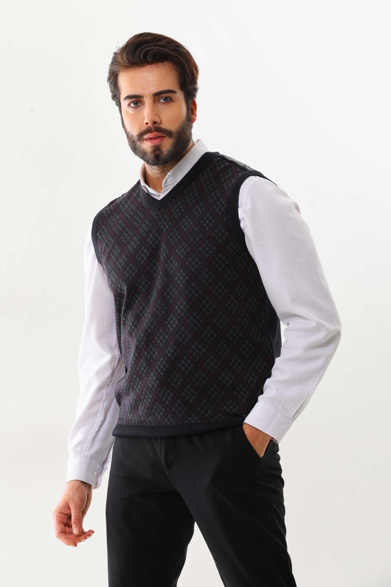 Pelikan Erkek V Yaka Desenli Süveter 9614 Füme Füme