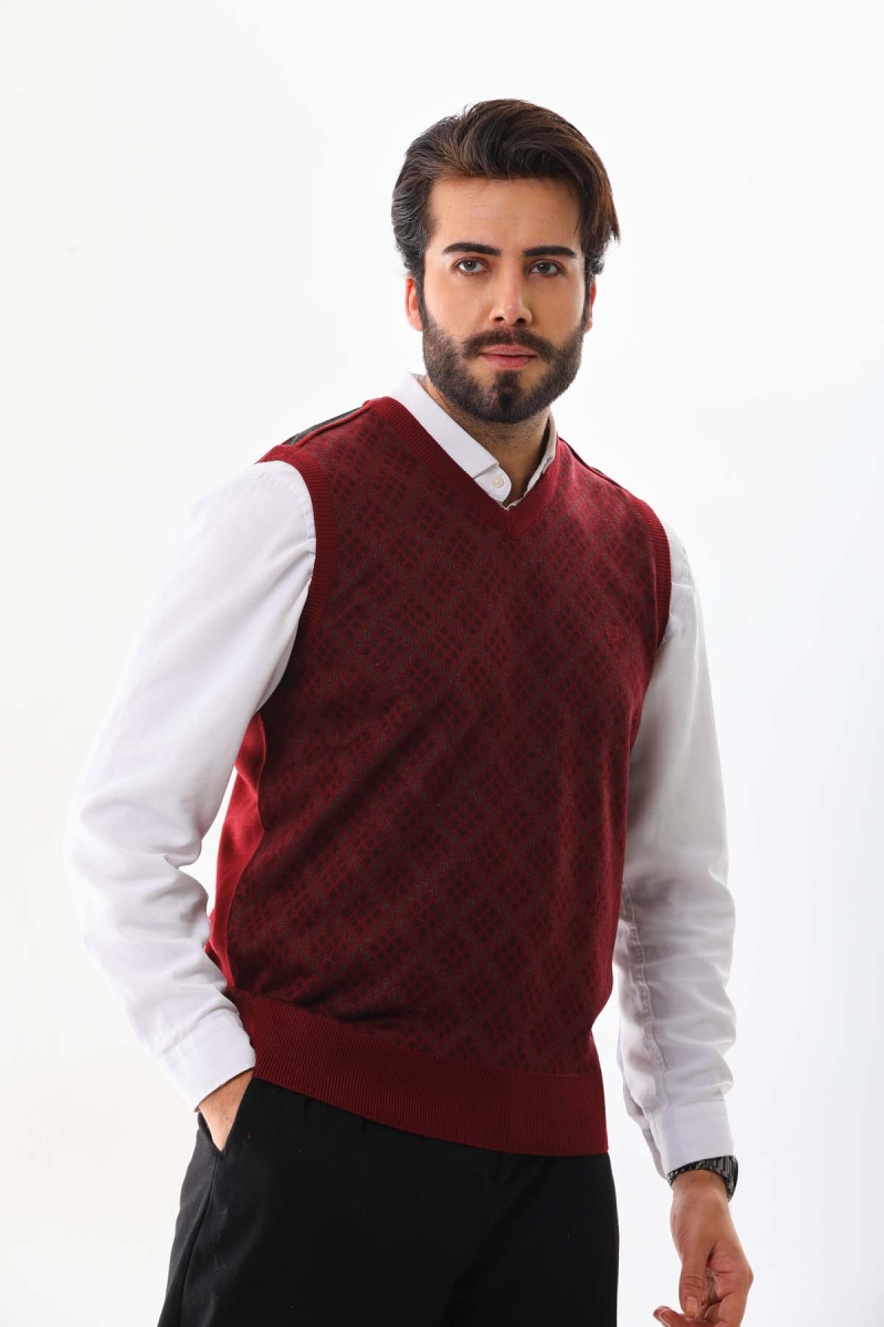 Pelikan Erkek V Yaka Desenli Süveter 9614 Kiremit Kiremit
