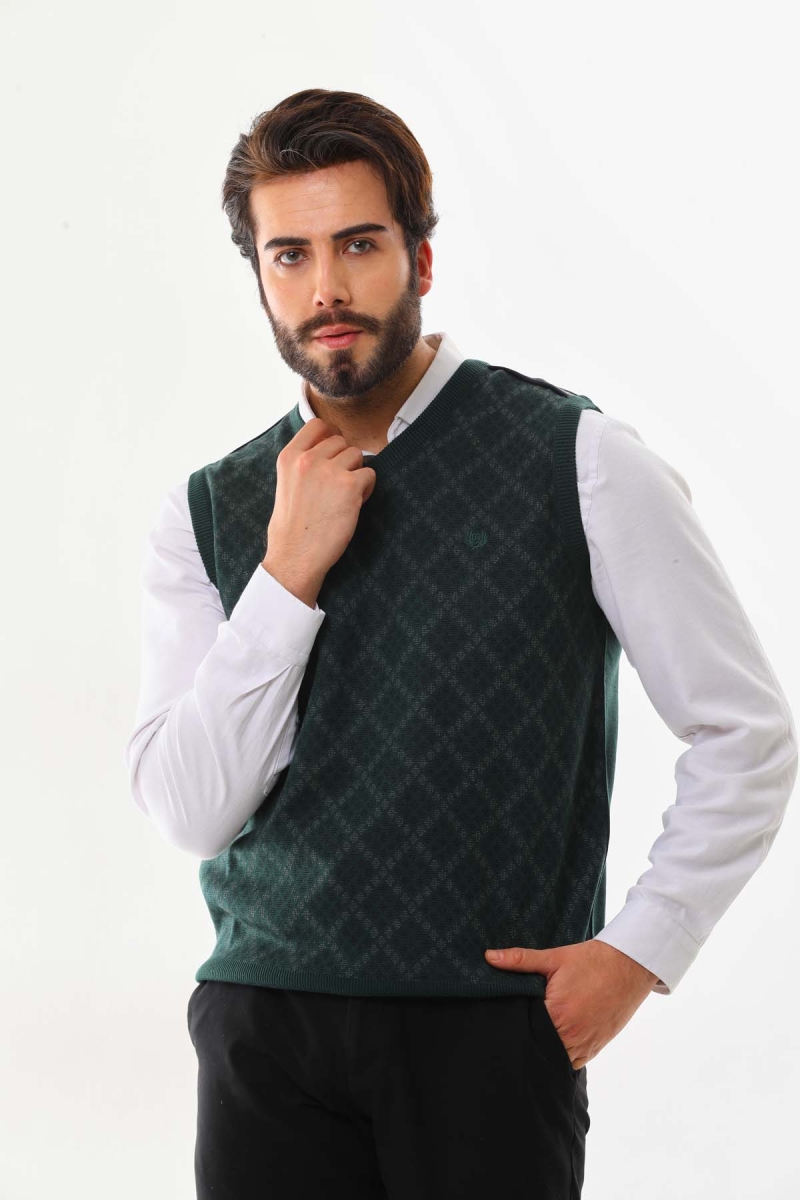 Pelikan Erkek V Yaka Desenli Süveter 9614 Yeşil Yeşil