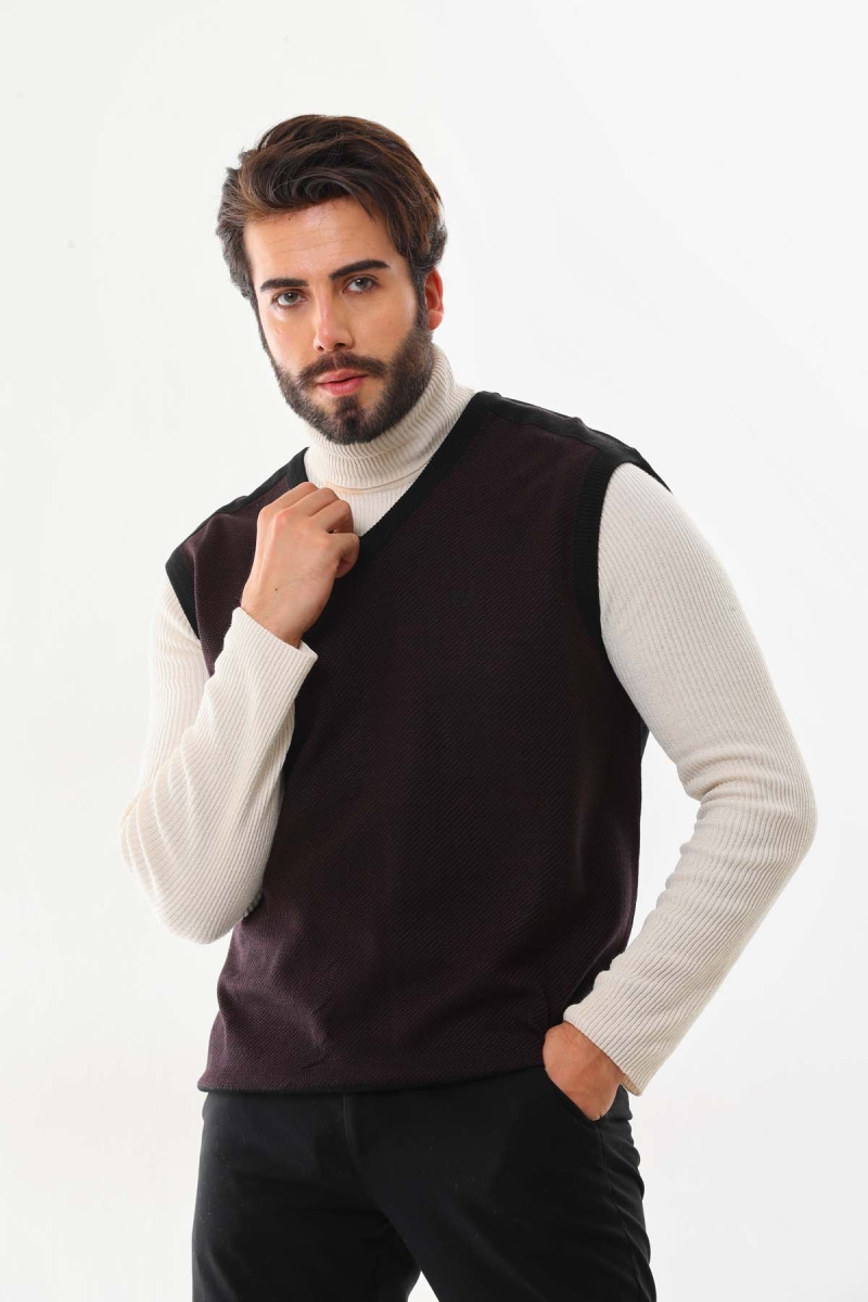 Pelikan Erkek V Yaka Süveter 9617 Bordo Bordo